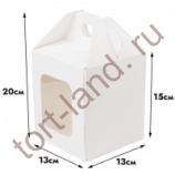 Коробка для кулича с окном с фронтальной загрузкой, белая 13*13*15 см