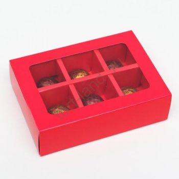 Коробка на 6 конфет Алый 137*98,5*38,5 мм – «Тортленд»
