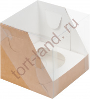 коробка для 1 капкейка с пластиковой крышкой крафт