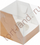 коробка для 1 капкейка с пластиковой крышкой крафт