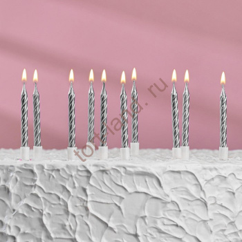 Свечи в торт "Спираль", 10 шт, средние, 5 см, металлик – «Тортленд»