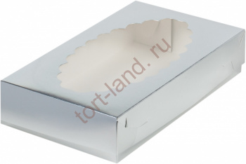 Коробка для эклеров и эскимо с окошком 240*140*50 мм СЕРЕБРО  – «Тортленд»