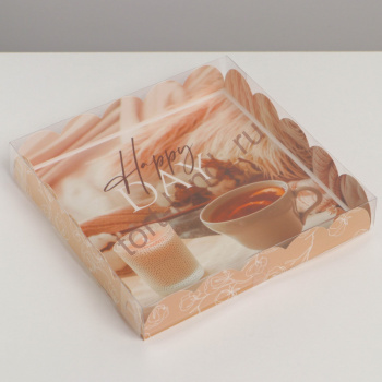 Коробка для кондитерских изделий с PVC крышкой «Уютный вечер», 18 × 18 × 3 см – «Тортленд»