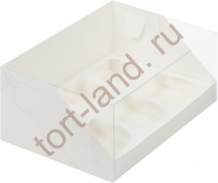Коробка для капкейков на 6 ячеек Белая с пластиковой крышкой
