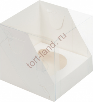 коробка для 1 капкейка с пластиковой крышкой белая – «Тортленд»