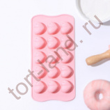 Форма силиконовая для шоколада «Сердечки», 20,5×10 см, 15 ячеек