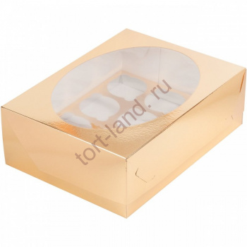 Коробка для капкейков на 12 ячеек ЗОЛОТО – «Тортленд»