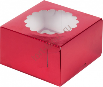 Коробка на 4 капкейка Красная  – «Тортленд»