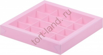 Коробка на 16 конфет Розовый 177*177*38 мм – «Тортленд»