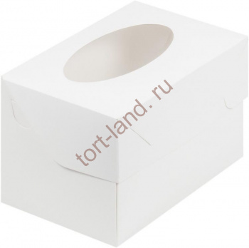 Коробка на 2 капкейка БЕЛАЯ с круглым окошком – «Тортленд»