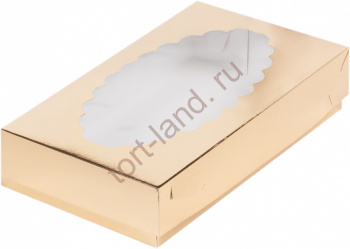 Коробка для эклеров и эскимо с окошком 240*140*50 мм ЗОЛОТО – «Тортленд»