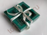 Коробка на 16 конфет ЗЕЛЕНАЯ матовая с прозрачной крышкой 