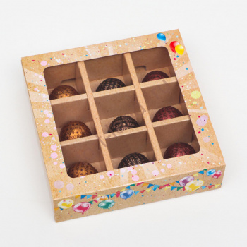 Коробка картонная с обечайкой под 9 конфет, "Карнавал", 13,7 х 13,7 х 3,5 см – «Тортленд»