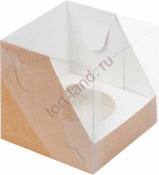 коробка для 1 капкейка с пластиковой крышкой крафт – «Тортленд»