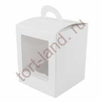 Коробка на 1 капкейк Белая с окном и ручкой