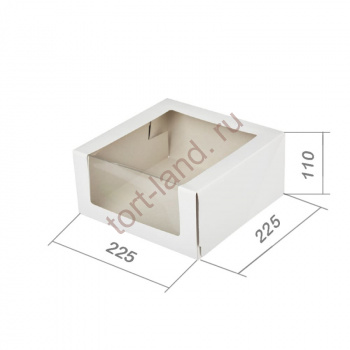 Коробка белая с окном 225*225, высота 110 мм  – «Тортленд»