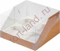 Коробка для 4 капкейков с пластиковой крышкой Крафт