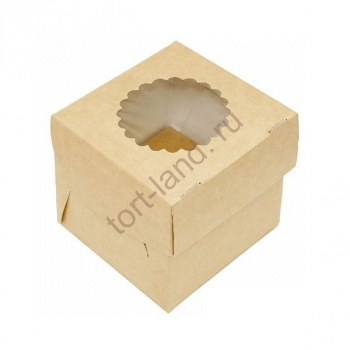 Коробка на 1 капкейк КРАФТ/БЕЛАЯ с окном – «Тортленд»