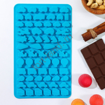 Форма силиконовая для шоколада  «Транспорт», 21×12,5×1 см, 64 ячейки – «Тортленд»