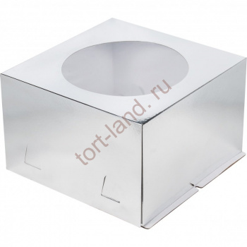 Коробка для торта 300*300*190 с окном,СЕРЕБРО – «Тортленд»