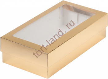 Коробка для МАКАРОН 210*110*55 ЗОЛОТАЯ с прямоугольным окошком – «Тортленд»