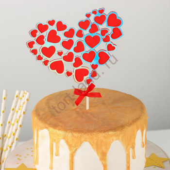 Топпер на торт «Сердце в сердце», 23×12,5 см, цвет красный – «Тортленд»