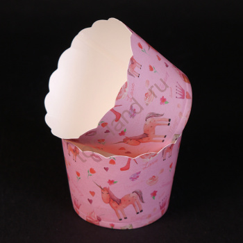 Бумажные стаканчики 50*45 мм Розовые с единорогом (50 шт) – «Тортленд»