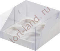 Коробка для 4 капкейков с пластиковой крышкой Белая 