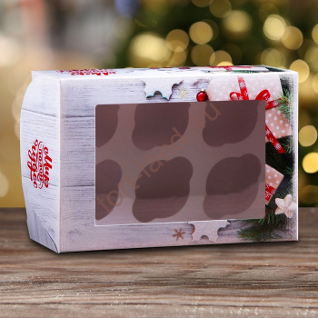Упаковка на 6 капкейков с окном "Подарок для тебя", 25 х 17 х 10 см – «Тортленд»