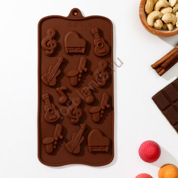 Форма силиконовая для шоколада «Музыкальные инструменты», 21,5×10,5 см, 14 ячеек – «Тортленд»