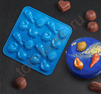 Форма силиконовая для шоколада «Ракушки», 17,3×17,3 см, 16 ячеек (3,4×2,5 см)
