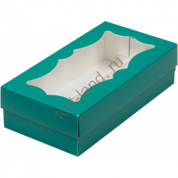 Коробка для МАКАРОН 210*110*55 ЗЕЛЕНАЯ МАТОВАЯ с фигурным окошком – «Тортленд»