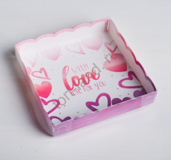 Коробка для кондитерских изделий с PVC-крышкой With love, 15 × 15 × 3 см – «Тортленд»