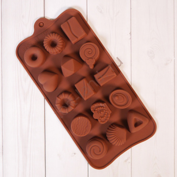 Форма силиконовая для шоколада "Печенье и конфеты" 20*10 см, 15 ячеек – «Тортленд»