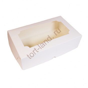 Коробка под зефир 25*15*7 см Белая с окном – «Тортленд»