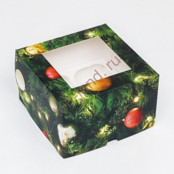 Упаковка на 4 капкейков с окном "Счастливого рождества", 16 х 16 х 10 см – «Тортленд»