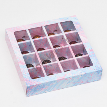 Коробка для конфет, 16 шт, "Диффузия", розово-голубая, 17,7 х 17,7 х 3,8 см – «Тортленд»