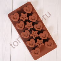 Форма силиконовая для шоколада Звезды и Сердца, 20*10 см (14 ячеек)