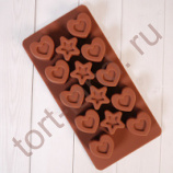 Форма силиконовая для шоколада Звезды и Сердца, 20*10 см (14 ячеек)