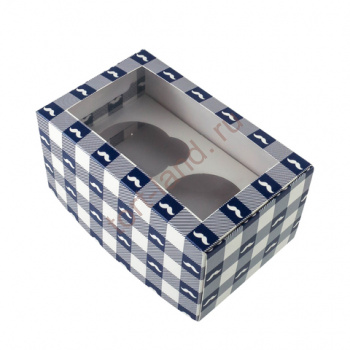 Коробка для 2 капкейков с окном Усы белый/синий – «Тортленд»