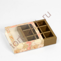 Коробка под 9 конфет с обечайкой "Сердца" с окном, 14,5 х 14,5 х 3,5 см