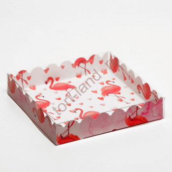Коробочка для печенья с PVC крышкой, "Фламинго", белый, 15 х 15 х 3 см – «Тортленд»