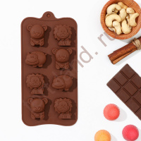 Форма силиконовая для шоколада «Зоопарк», 22×12 см, 8 ячеек