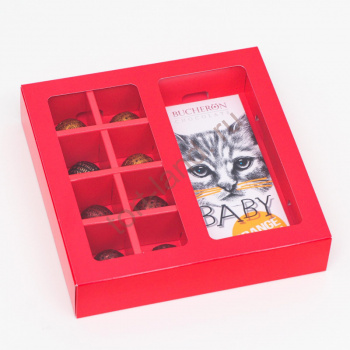 Коробка с окном под 8 конфет и шоколадную плитку Алая  – «Тортленд»