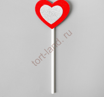 Топпер «Сердце», набор 6 шт., серебряное в красном – «Тортленд»