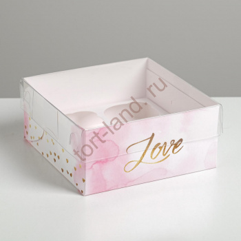 Коробка на 4 капкейка Love, 16 × 16 × 7.5 см – «Тортленд»