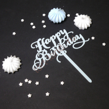 Топпер "Happy Birthday, каллиграфия" голубой 8*14 см – «Тортленд»