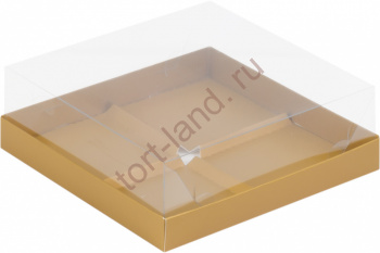 Коробка 190*190*80 мм под муссовые пирожные 4 шт ЗОЛОТО матовая – «Тортленд»