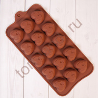 Форма силиконовая для шоколада "Влюбленные сердца" 20*10 см, 15 ячеек