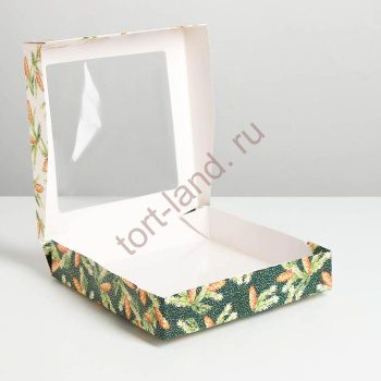 Коробка складная «Шишки», 20 × 20 × 4 см – «Тортленд»